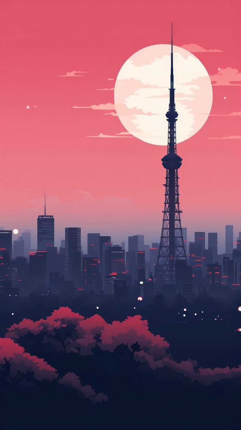 Tokyo, cityscape, sunset, design