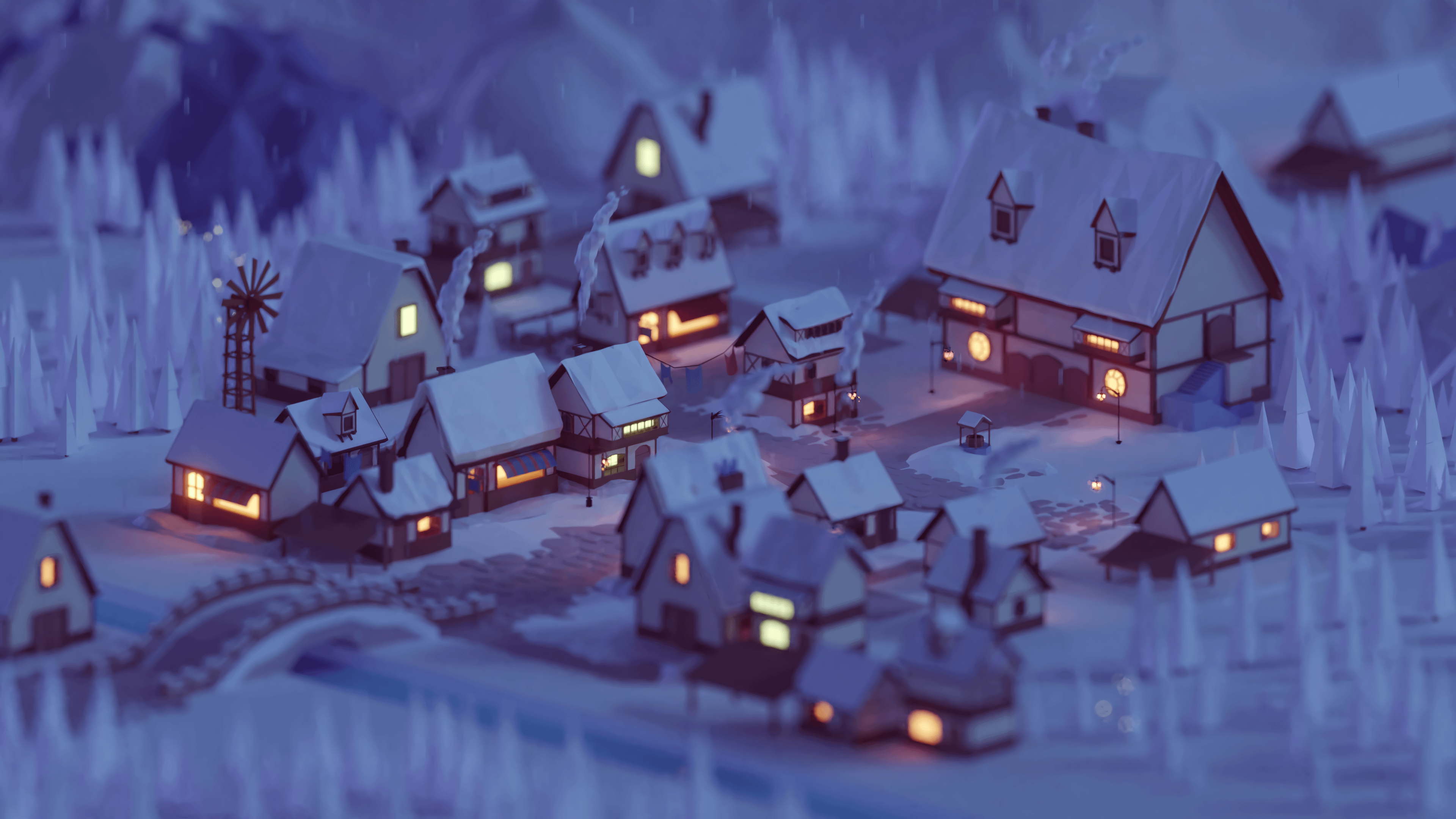 Low Poly Winter Town [3840x2160] : R