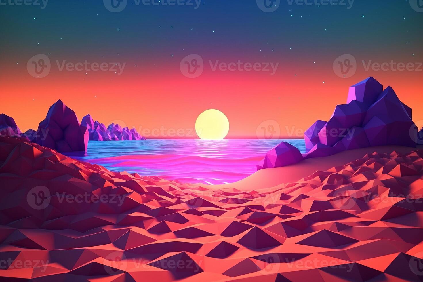 Low Poly Neon Summer Beachscape