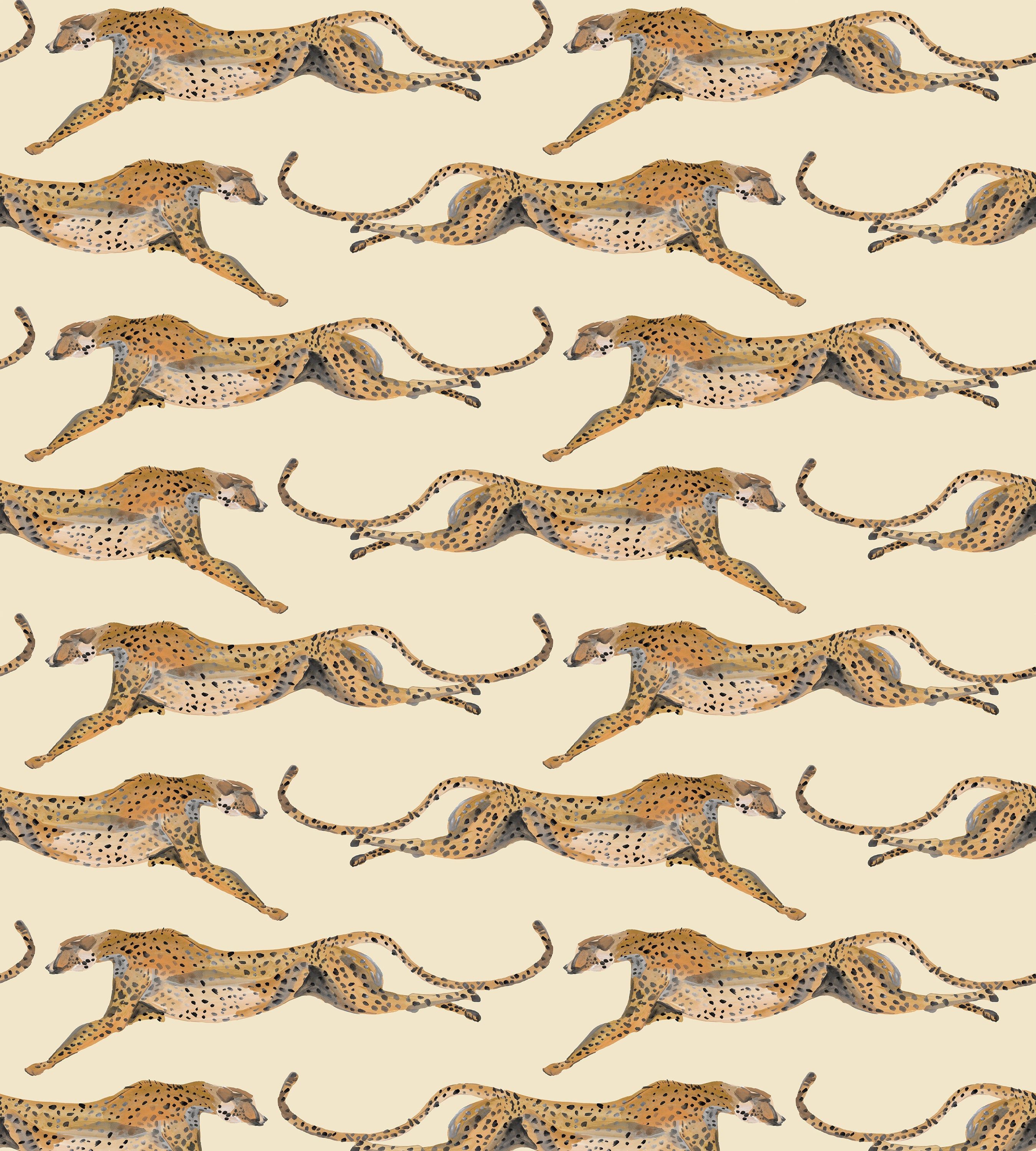 Cheetahs Leaping Beige Wallpaper