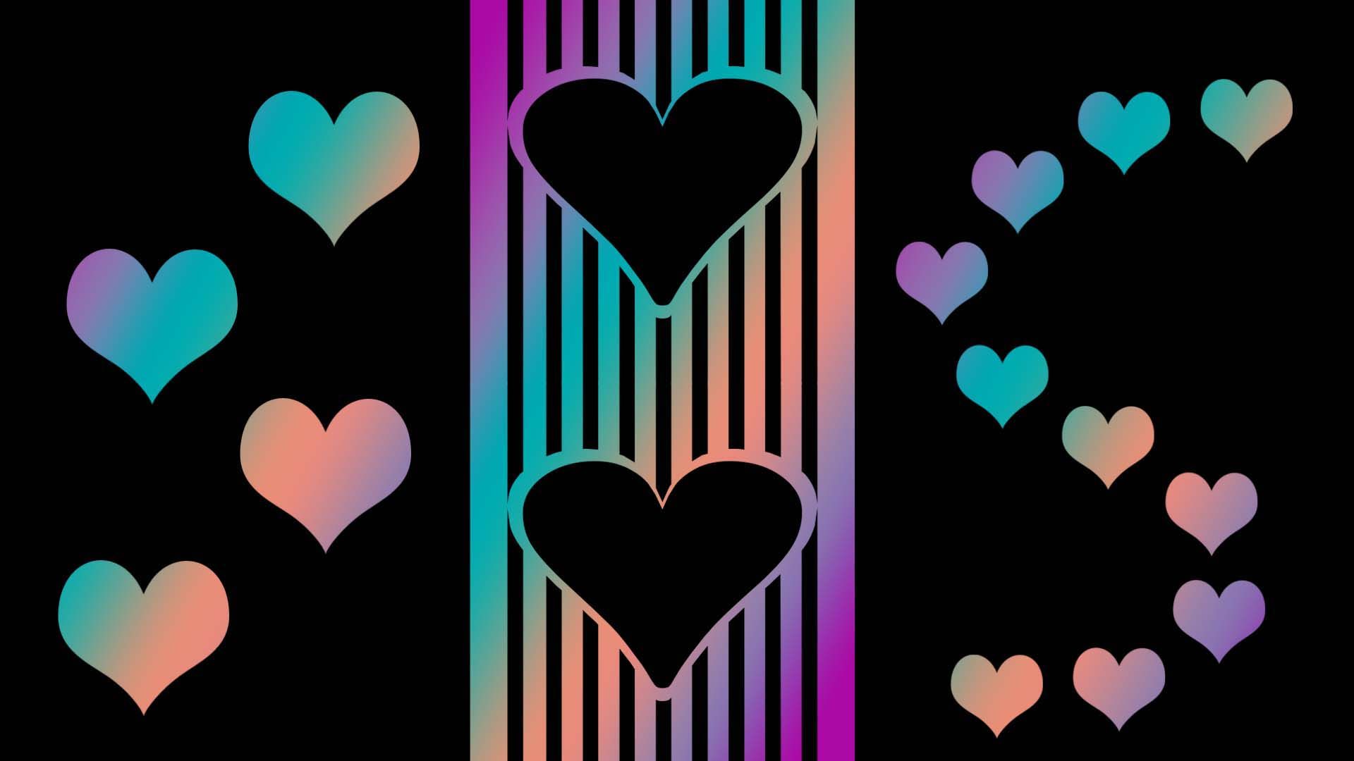 Gradient Black Heart Shapes HD Abstract