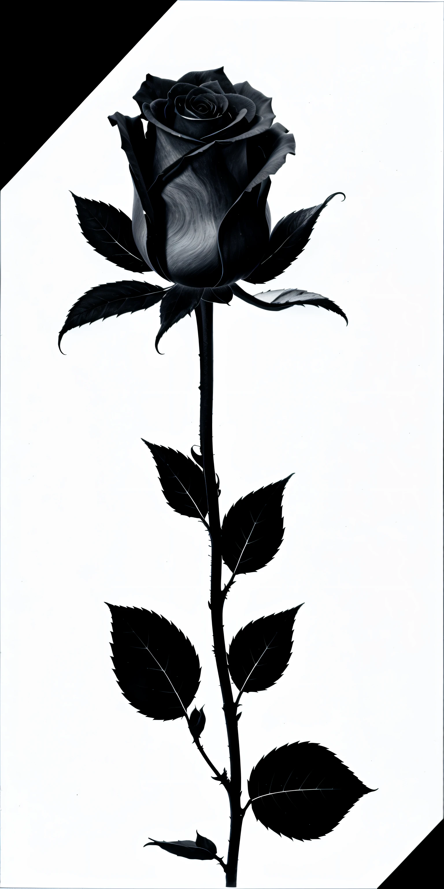 A close up of a black rose with leaves