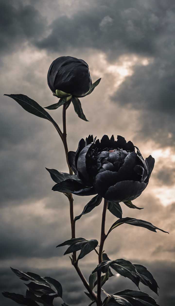 A single black peony against