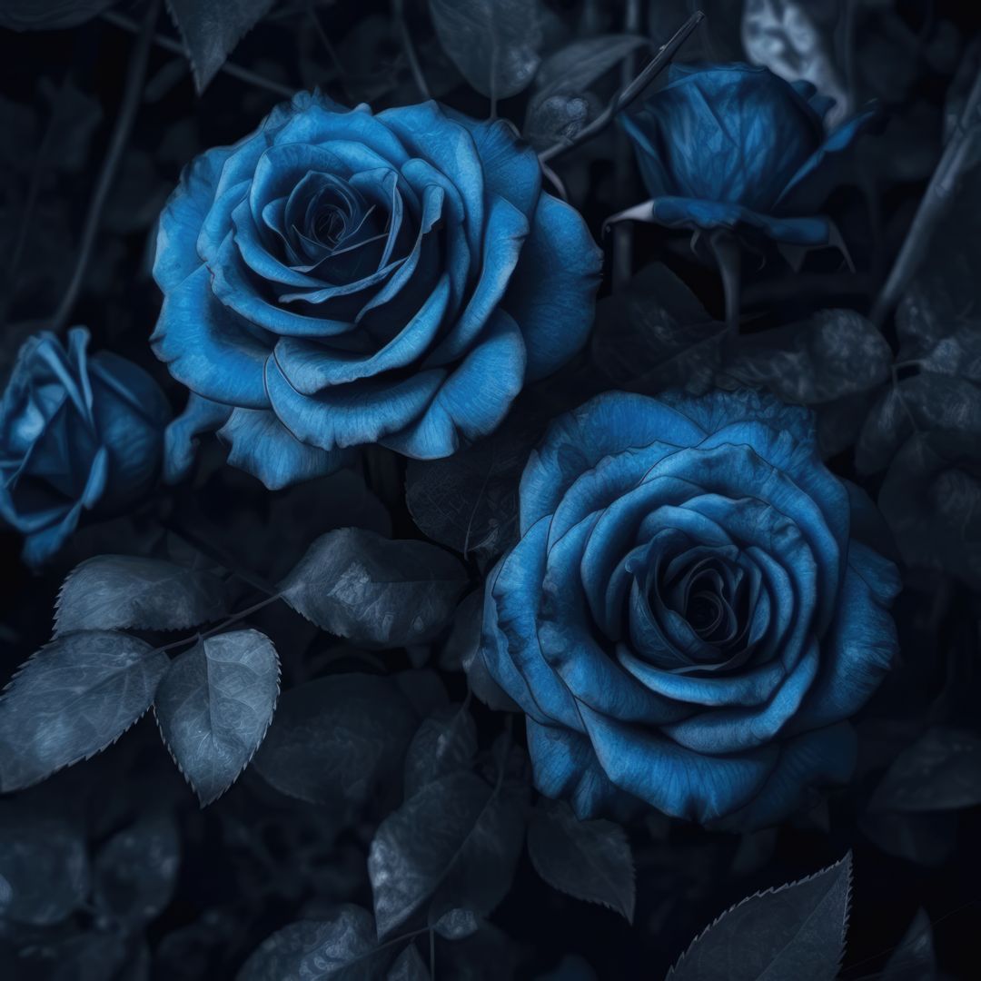 Mystical Blue Roses in Dark Garden