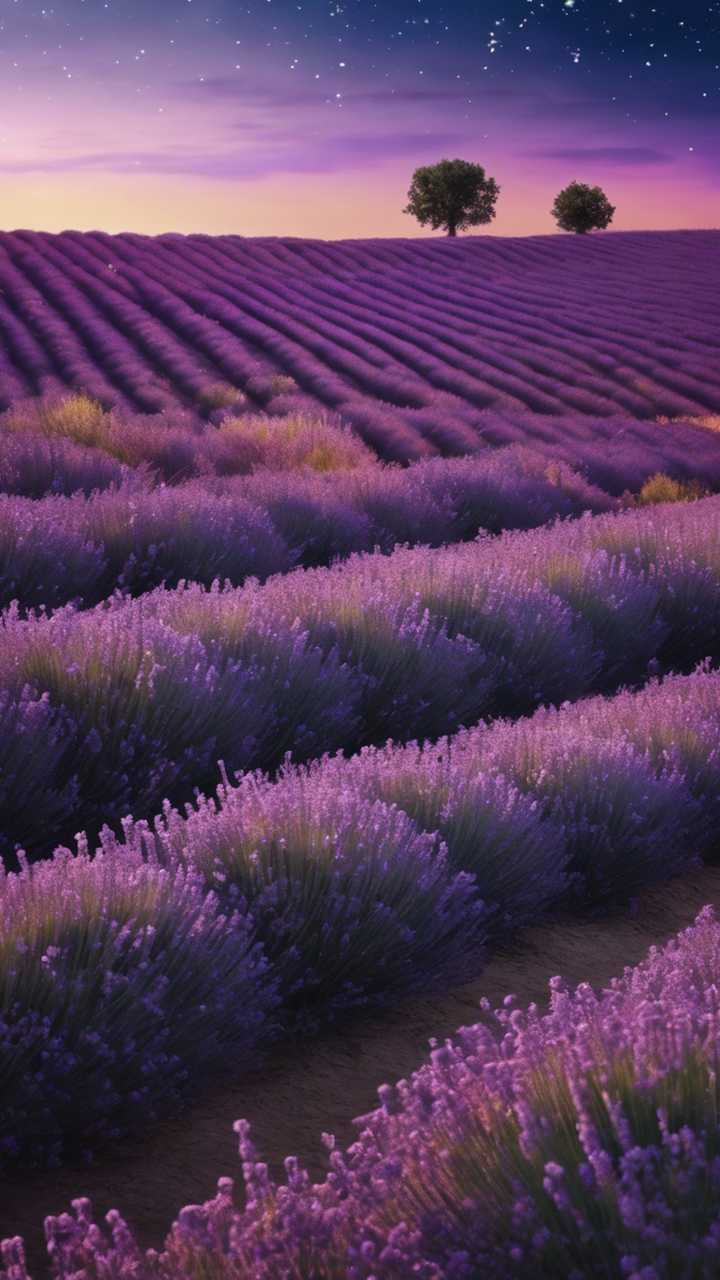 A lavender field under twilight