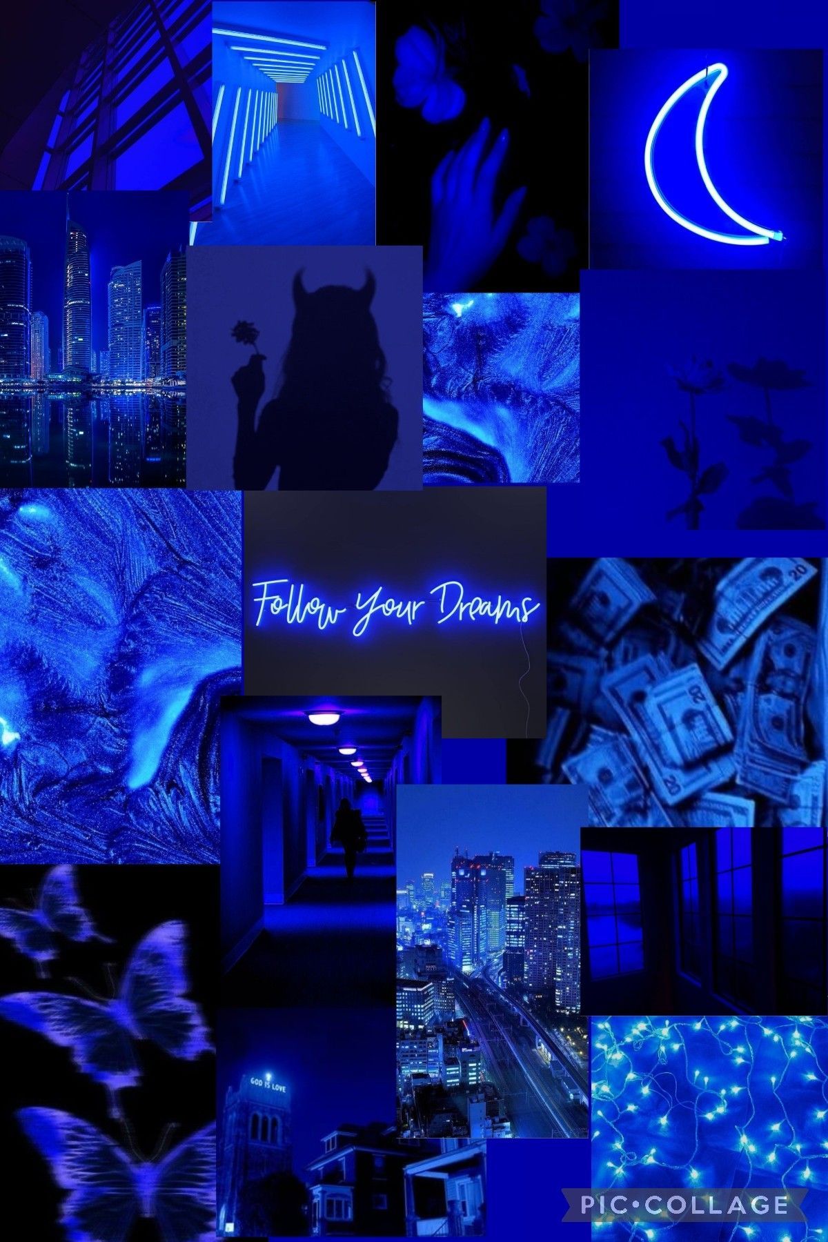 Neon blue aesthetic collage wallpaper