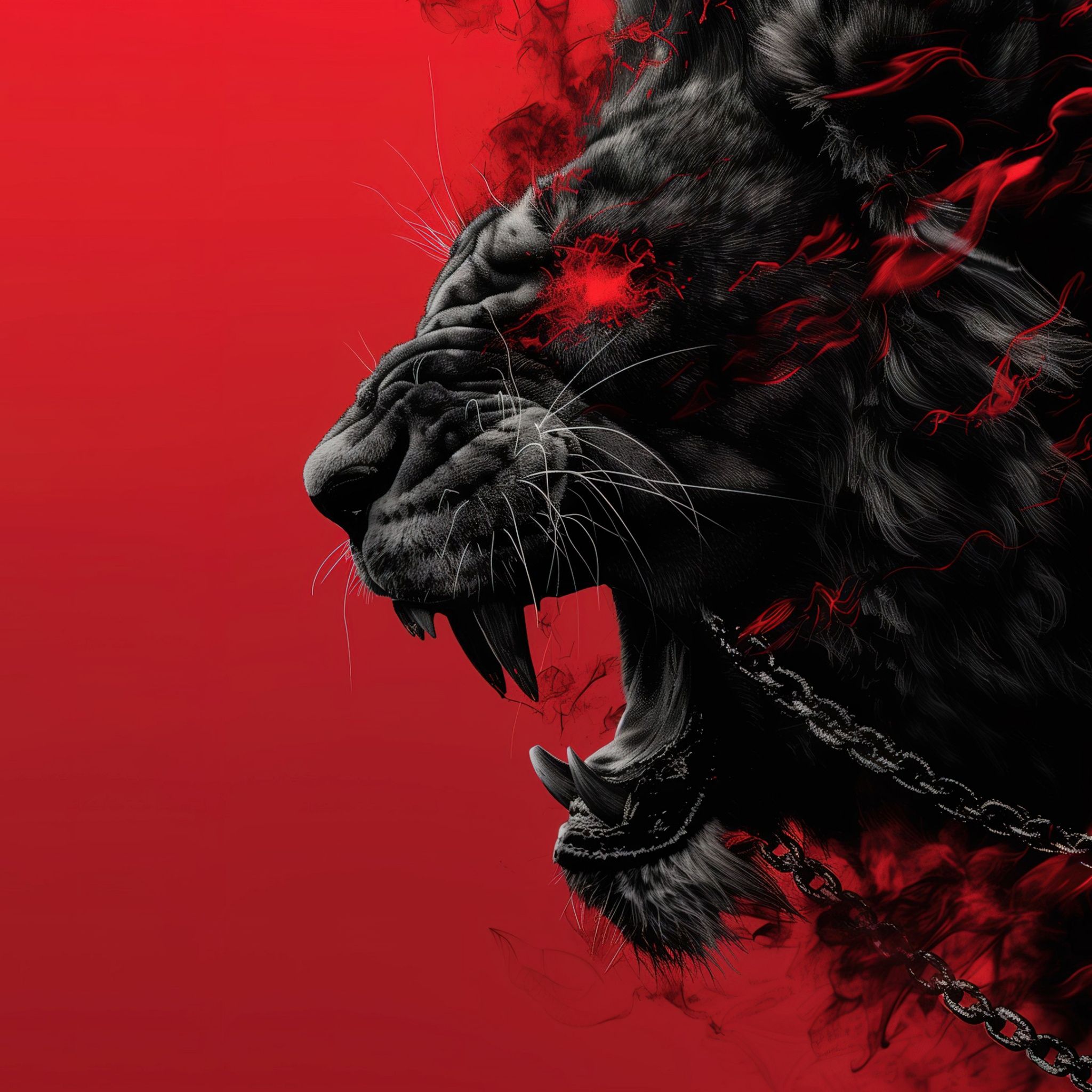 Lion Wallpaper 4K, Red aesthetic, Red