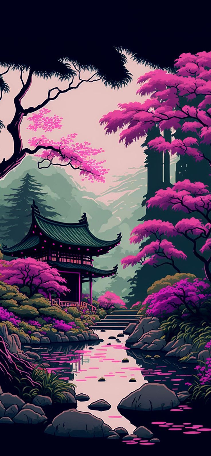 Japanese Garden Art Wallpaper