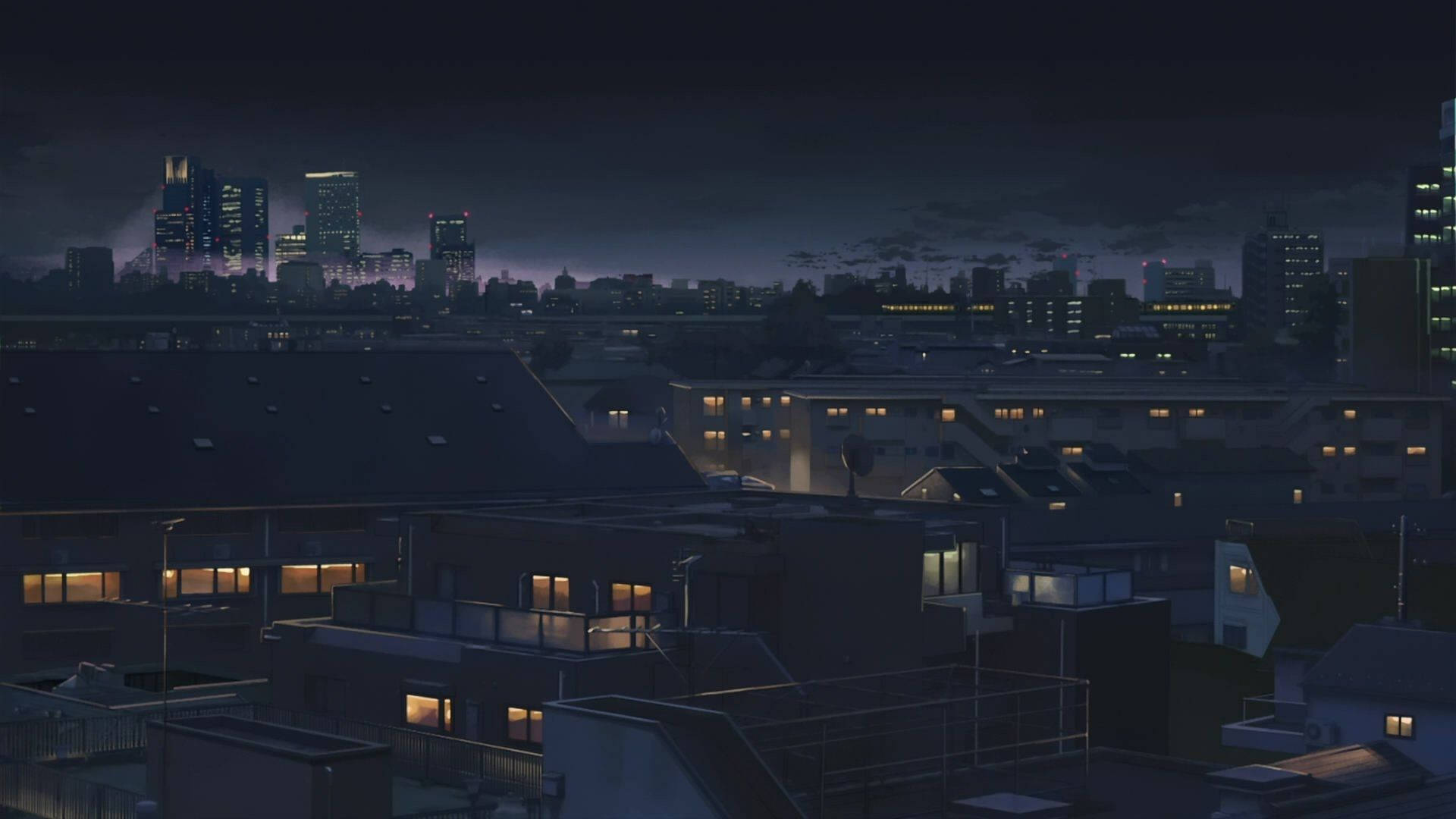 A city at night with buildings and lights - City, 1920x1080, night, anime, anime city, HD