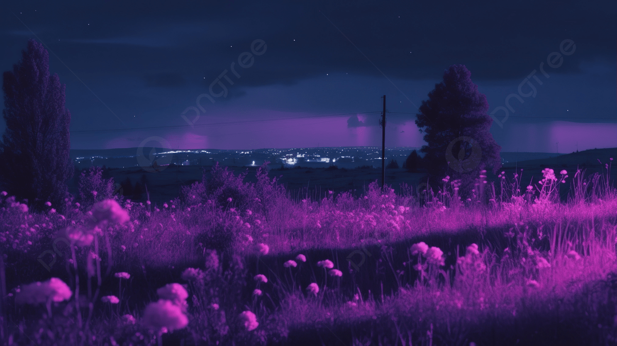 Purple Storm In A Field Over Dark Woods