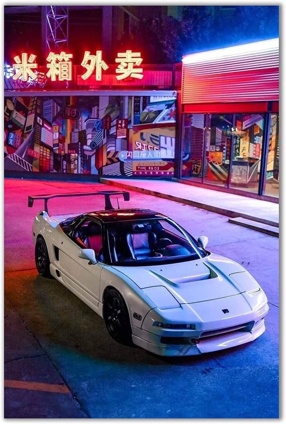 A white sports car parked in front of an asian restaurant - JDM