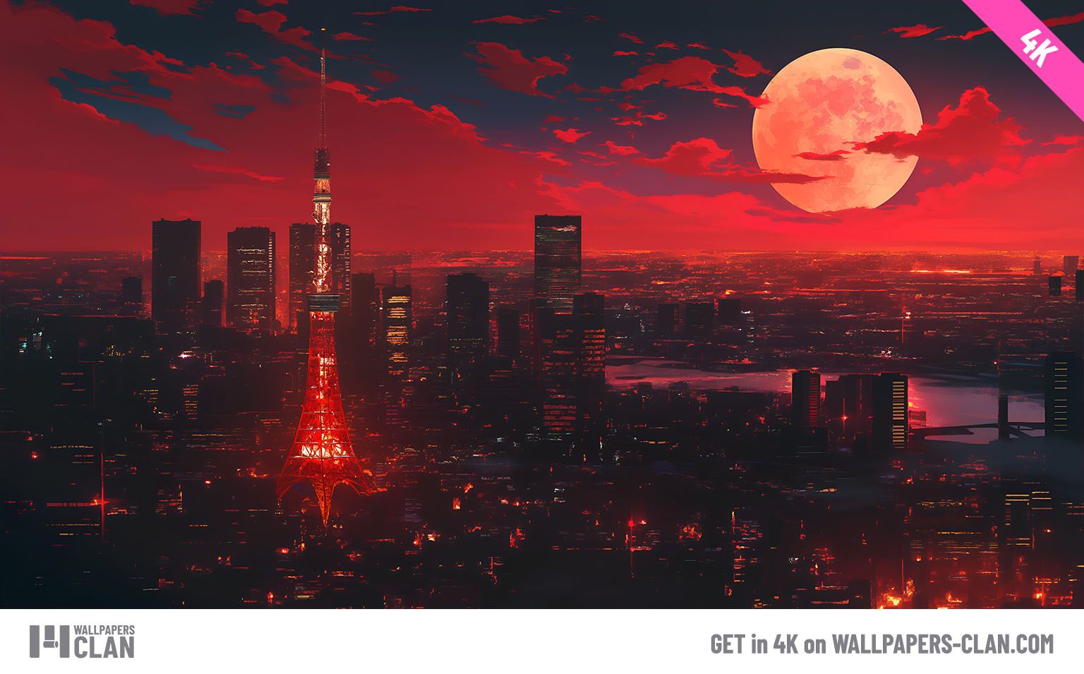 Tokyo Tower Red Moon Cityscape Desktop