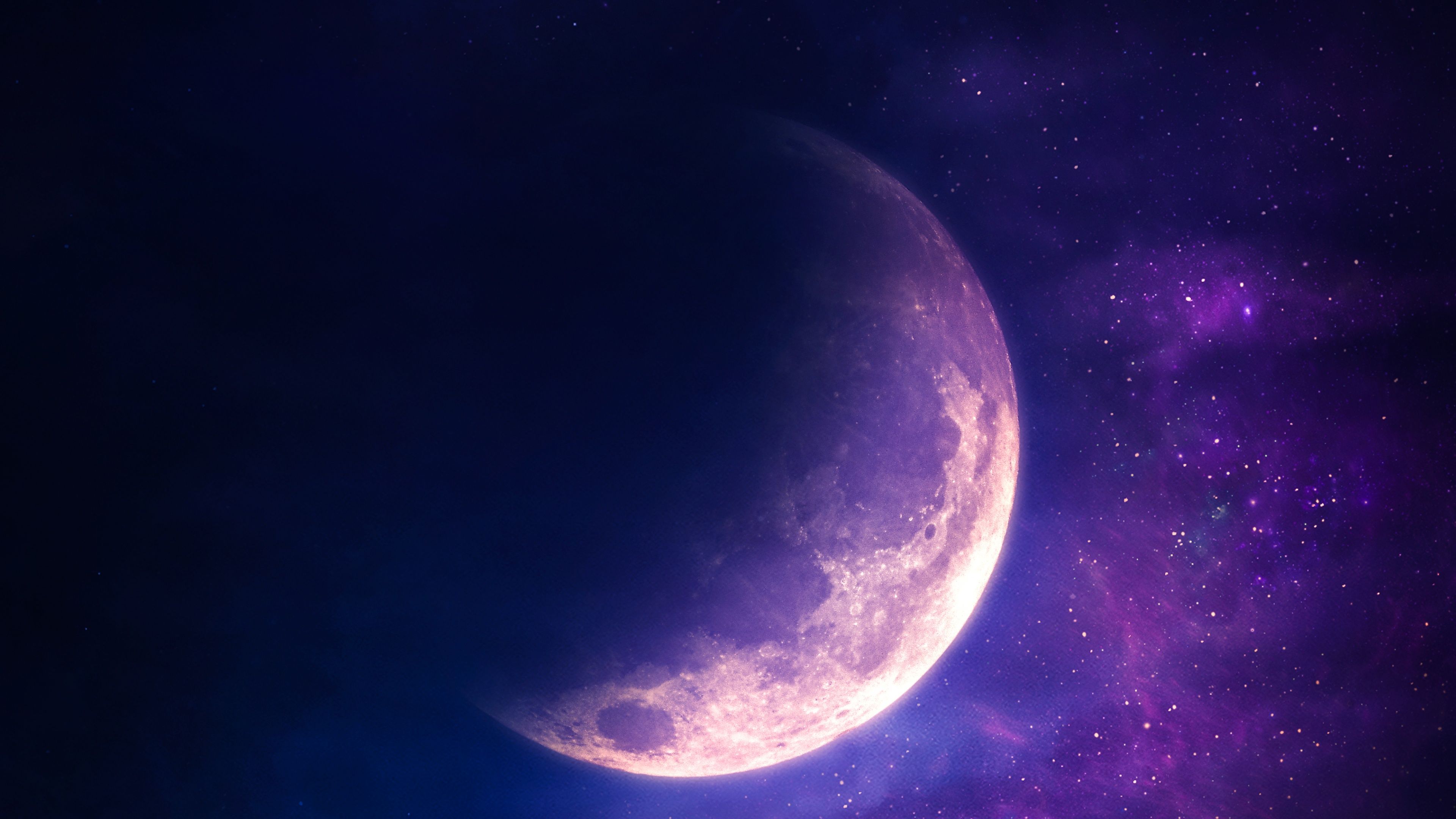 Aesthetic Wallpaper 4K, Moon, Stars