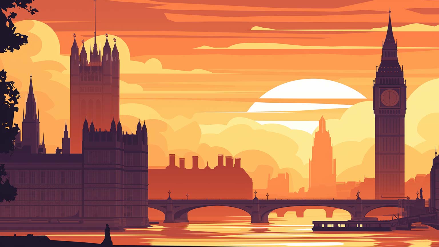 Aesthetic London Sunset Art Desktop