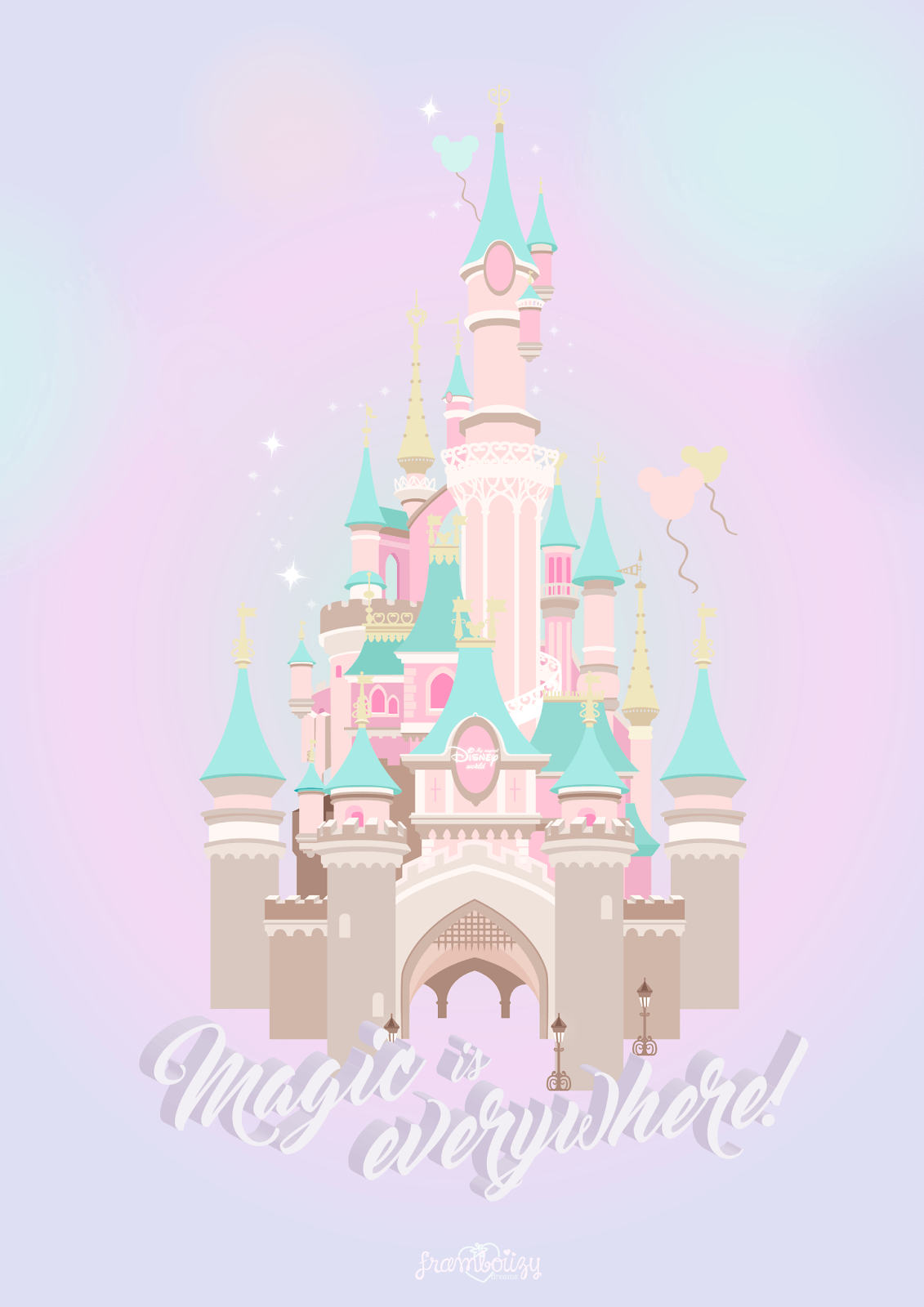 Disney princess castle with clouds and balloons - Disney