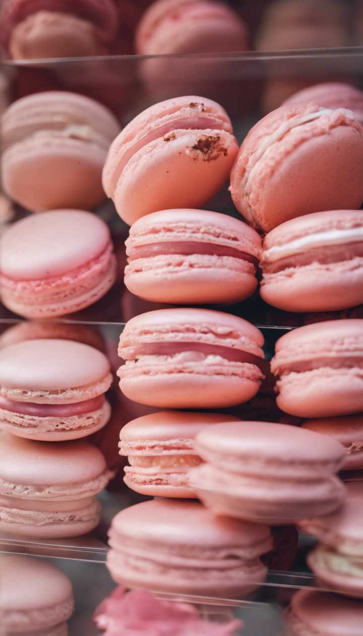 Tasty pastel pink macarons displayed