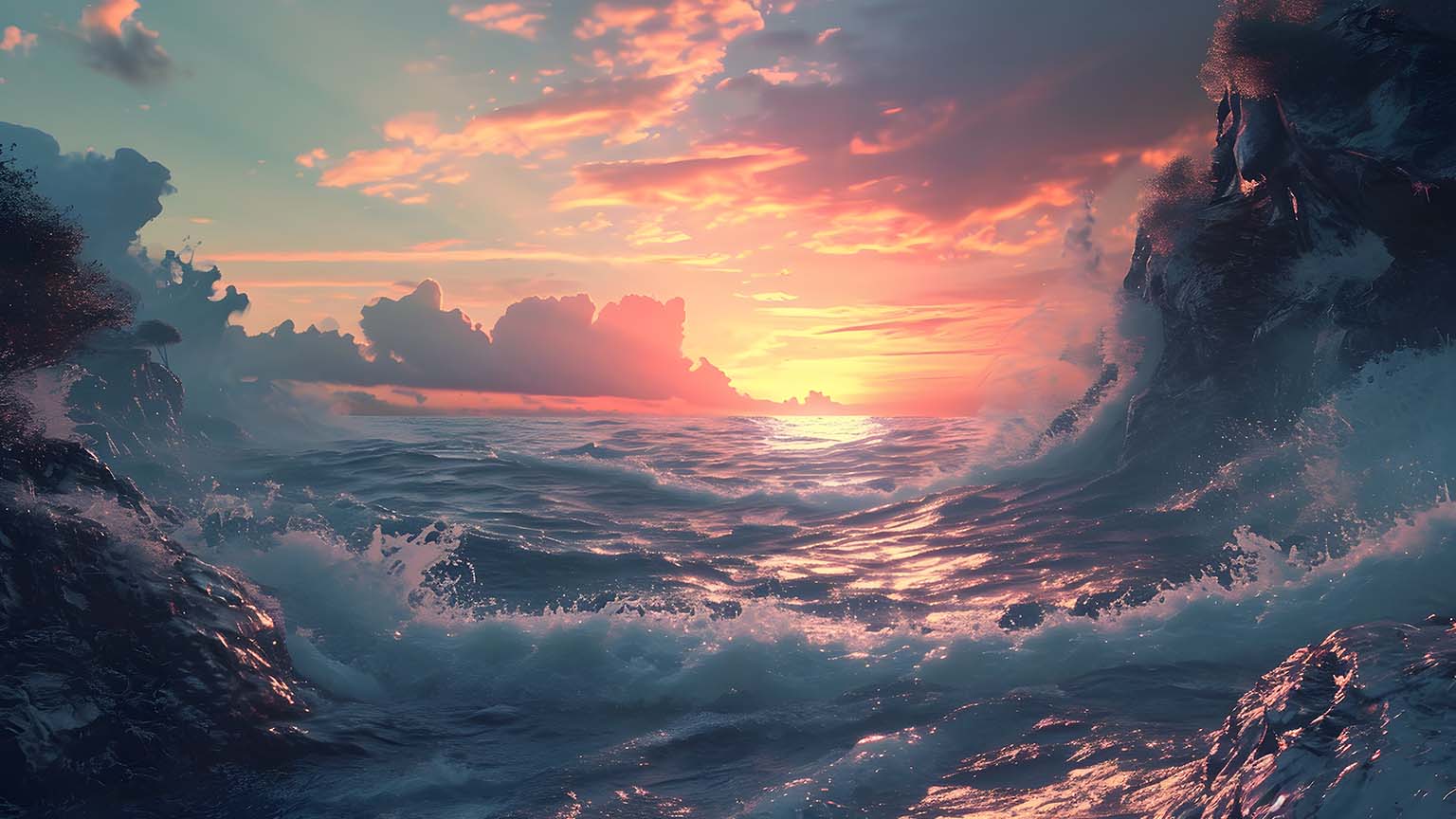 Wavy Sea Nature Aesthetic Desktop Wallpaper