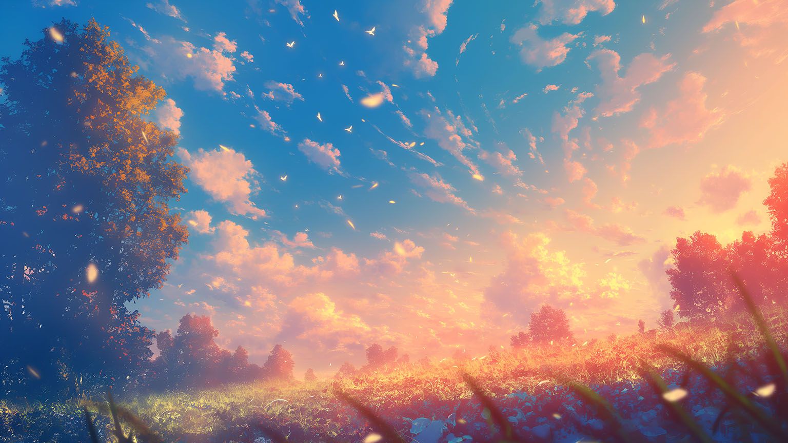 Aesthetic Sunset Field Desktop