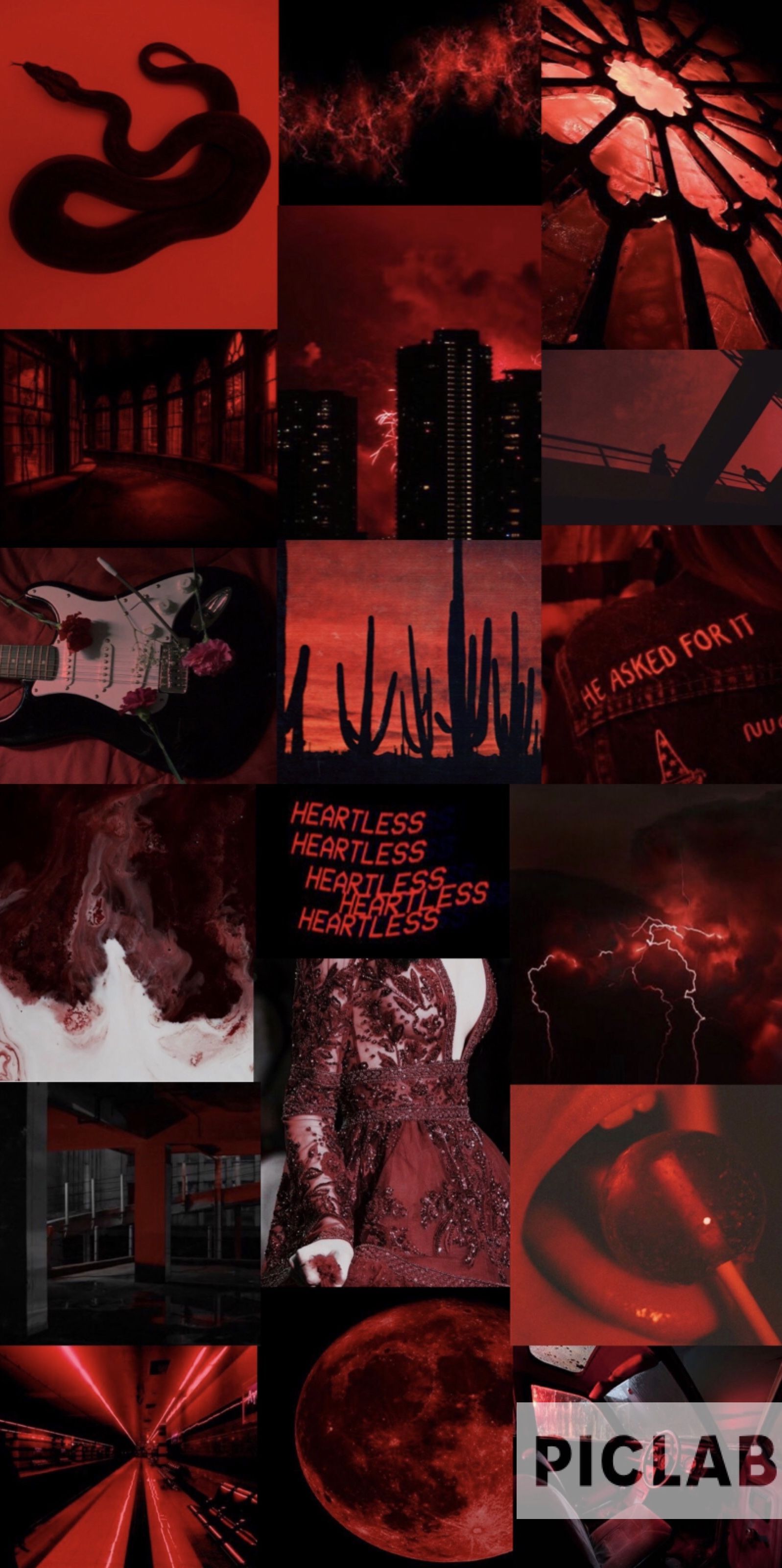A collage of pictures with red and black - Dark red