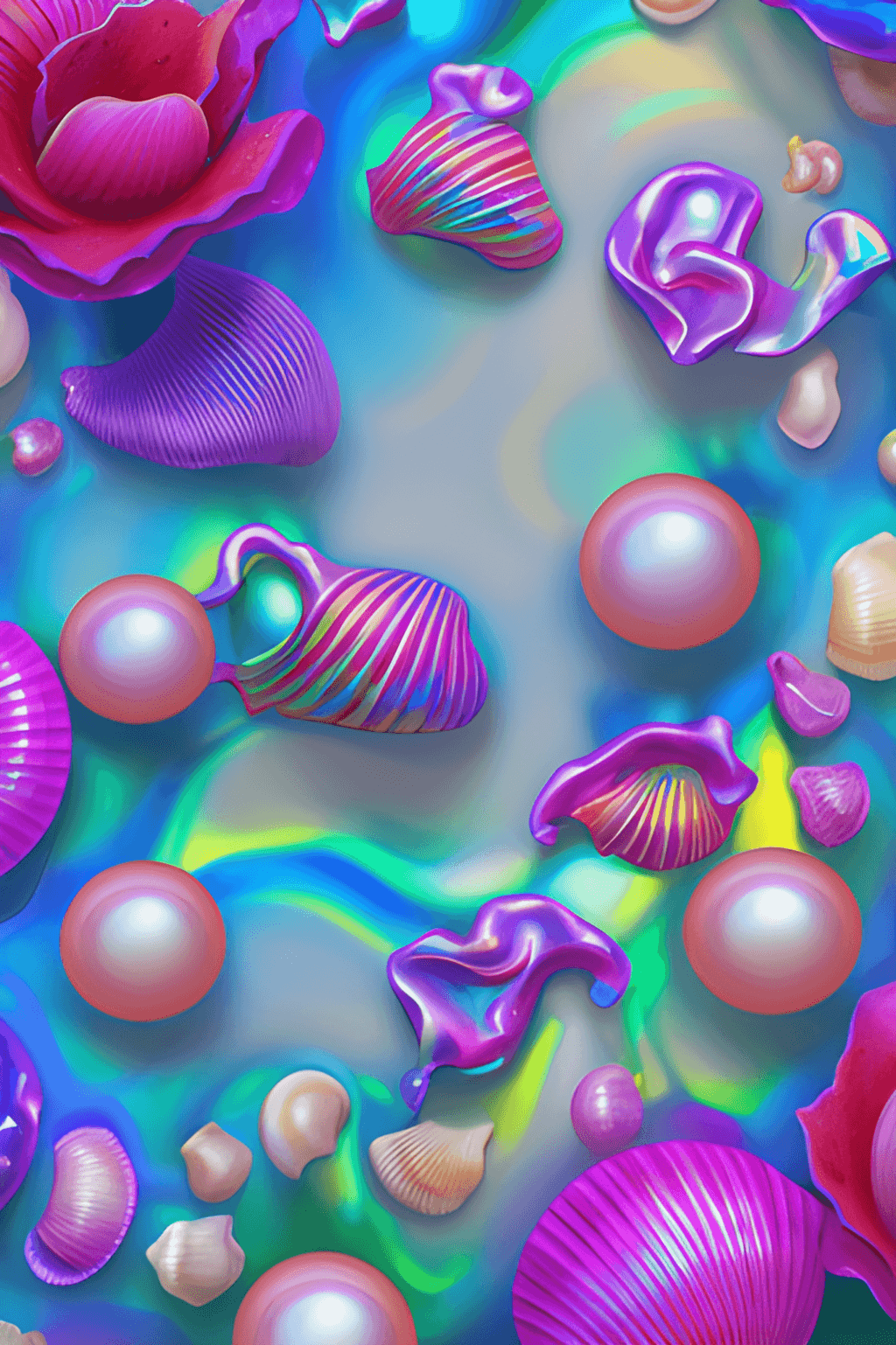 3D Pop Art Iridescent Shells Pearls