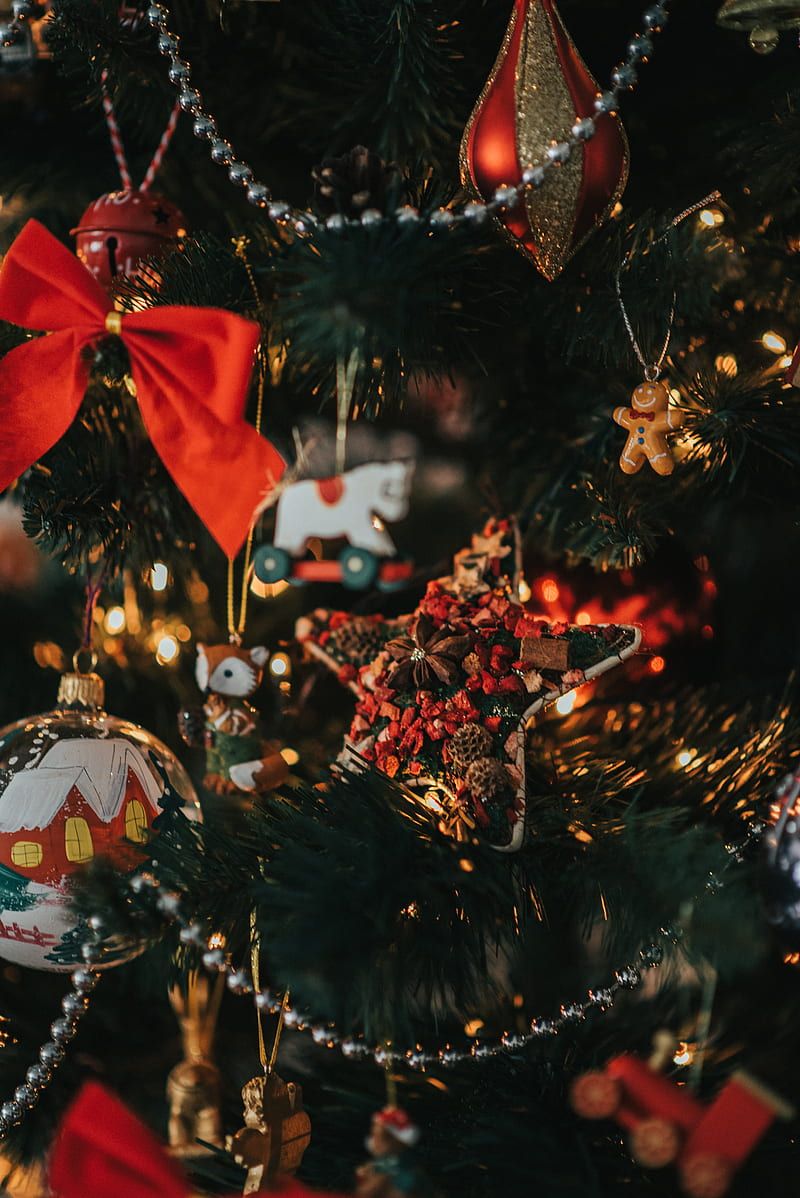 red, ornaments, christmas, market