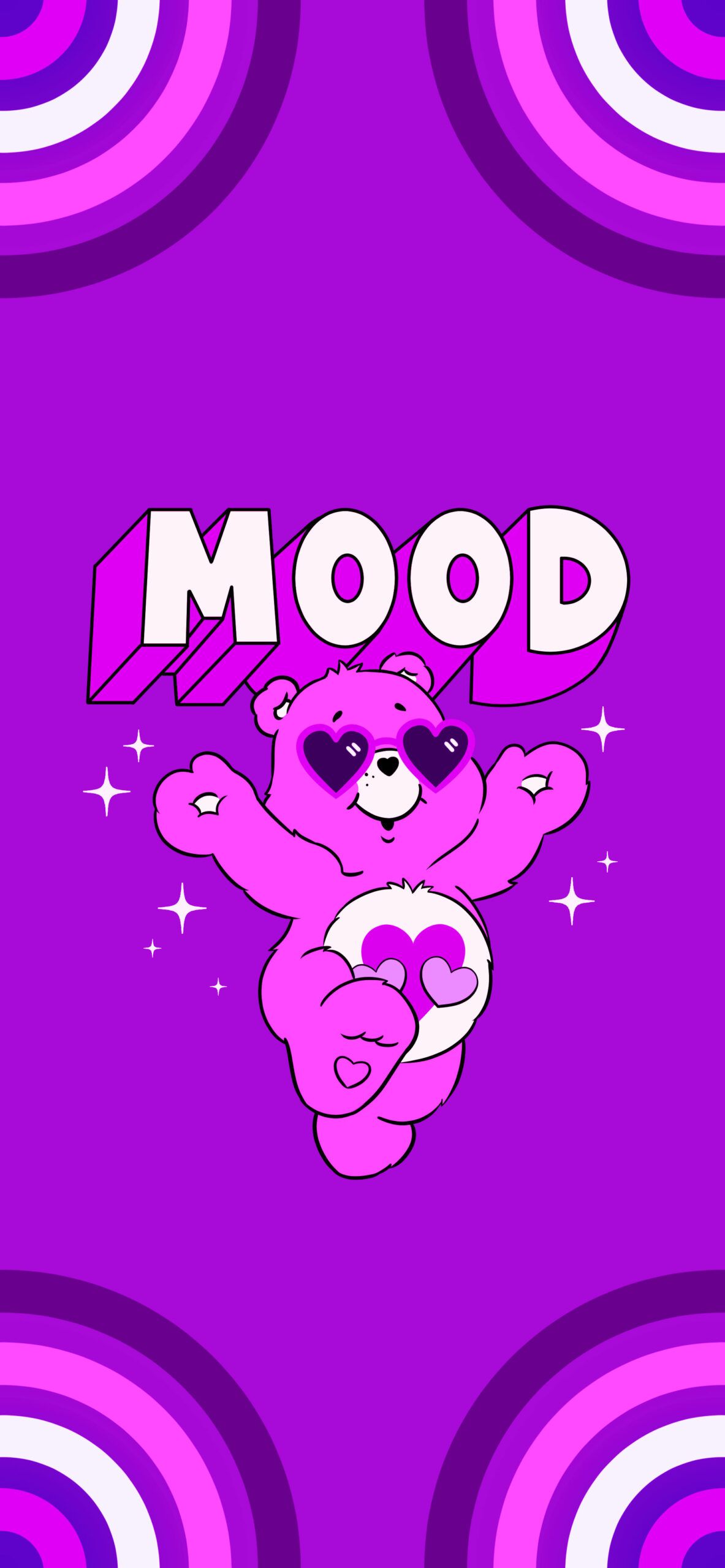 A purple Care Bear with the word MOOD above it - Love, Care Bears