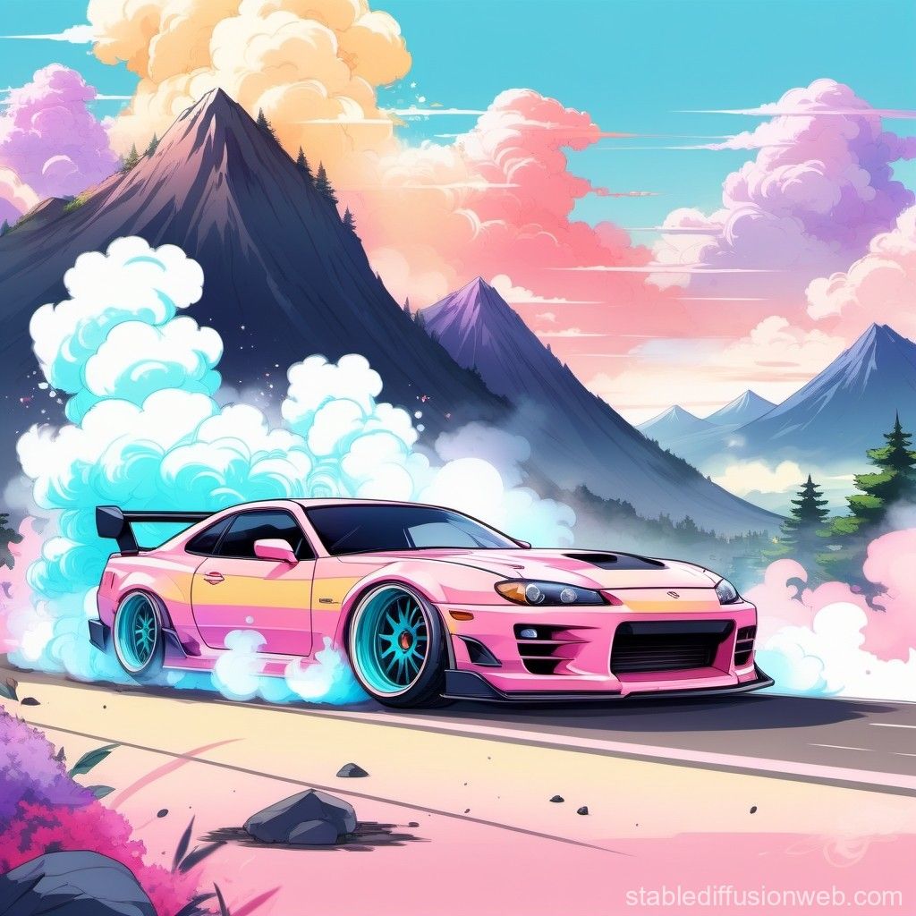 Tuned JDM Car Drifting in Pastel Pop