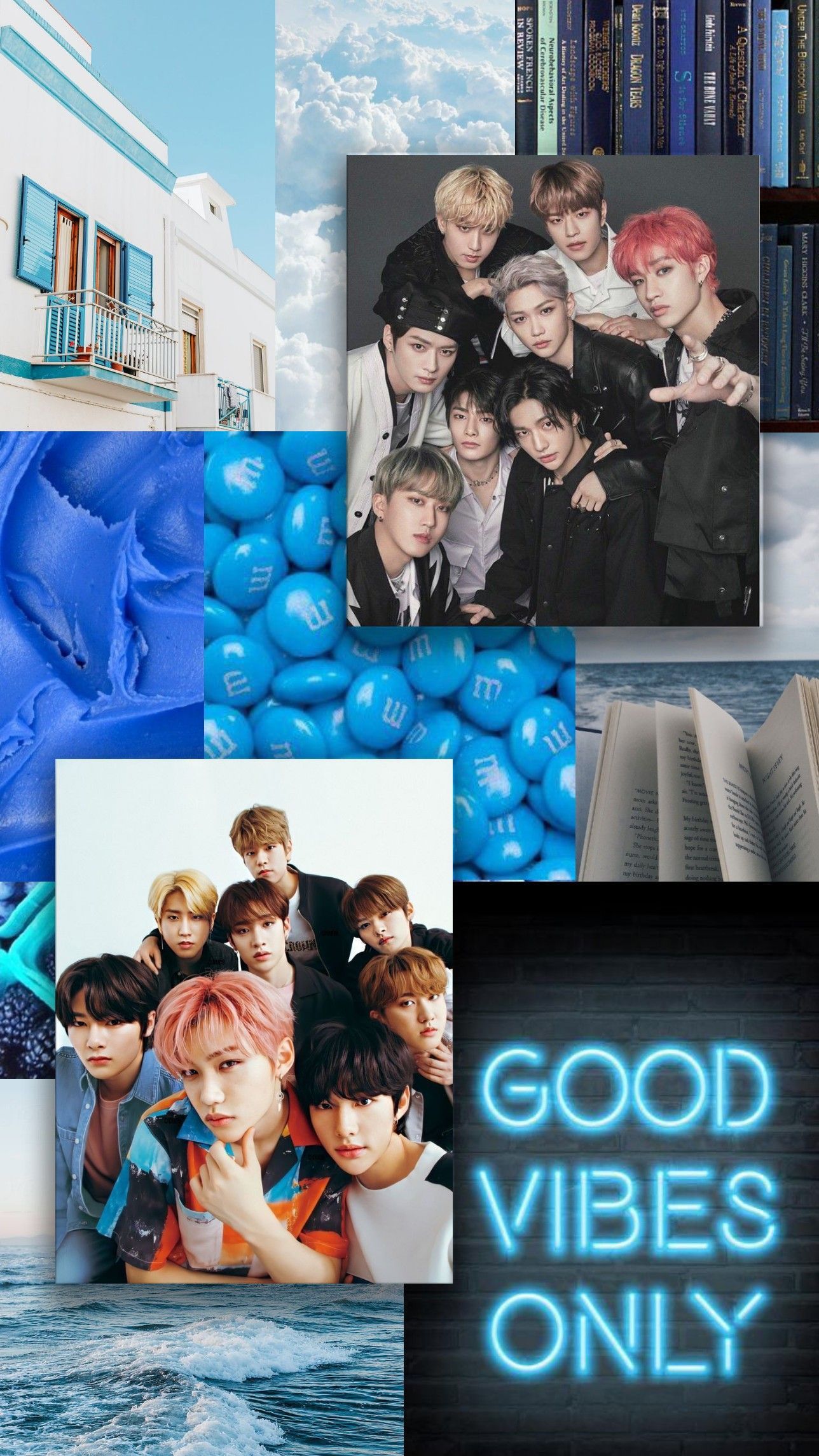 Stray Kids ot8 Blue Wallpaper