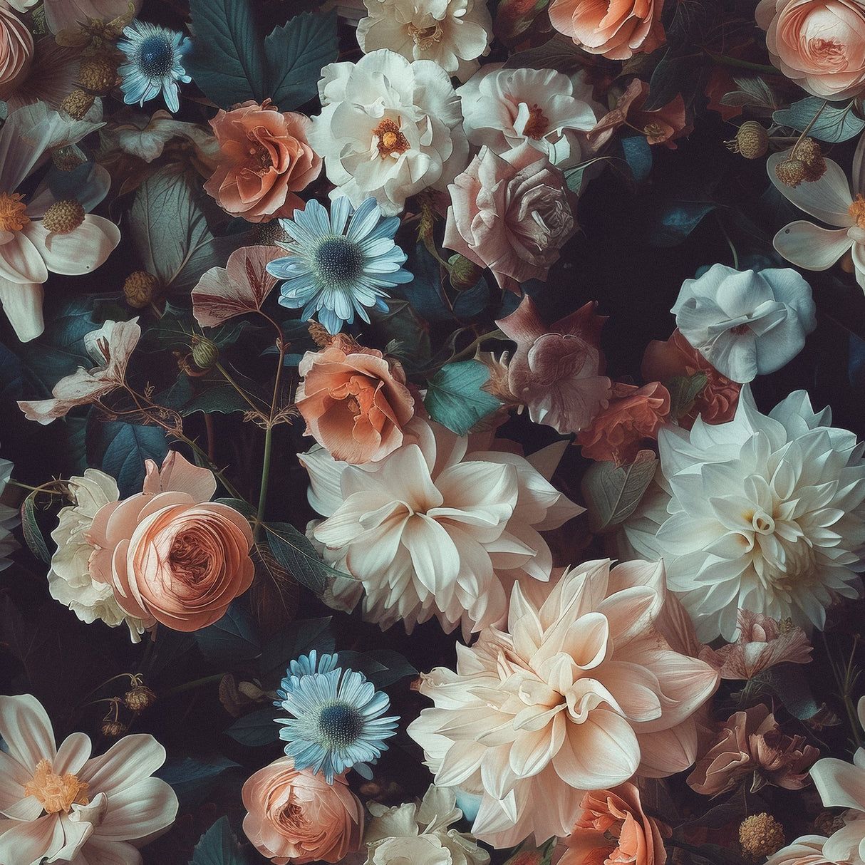 Moody Floral Wallpaper, Dahlias