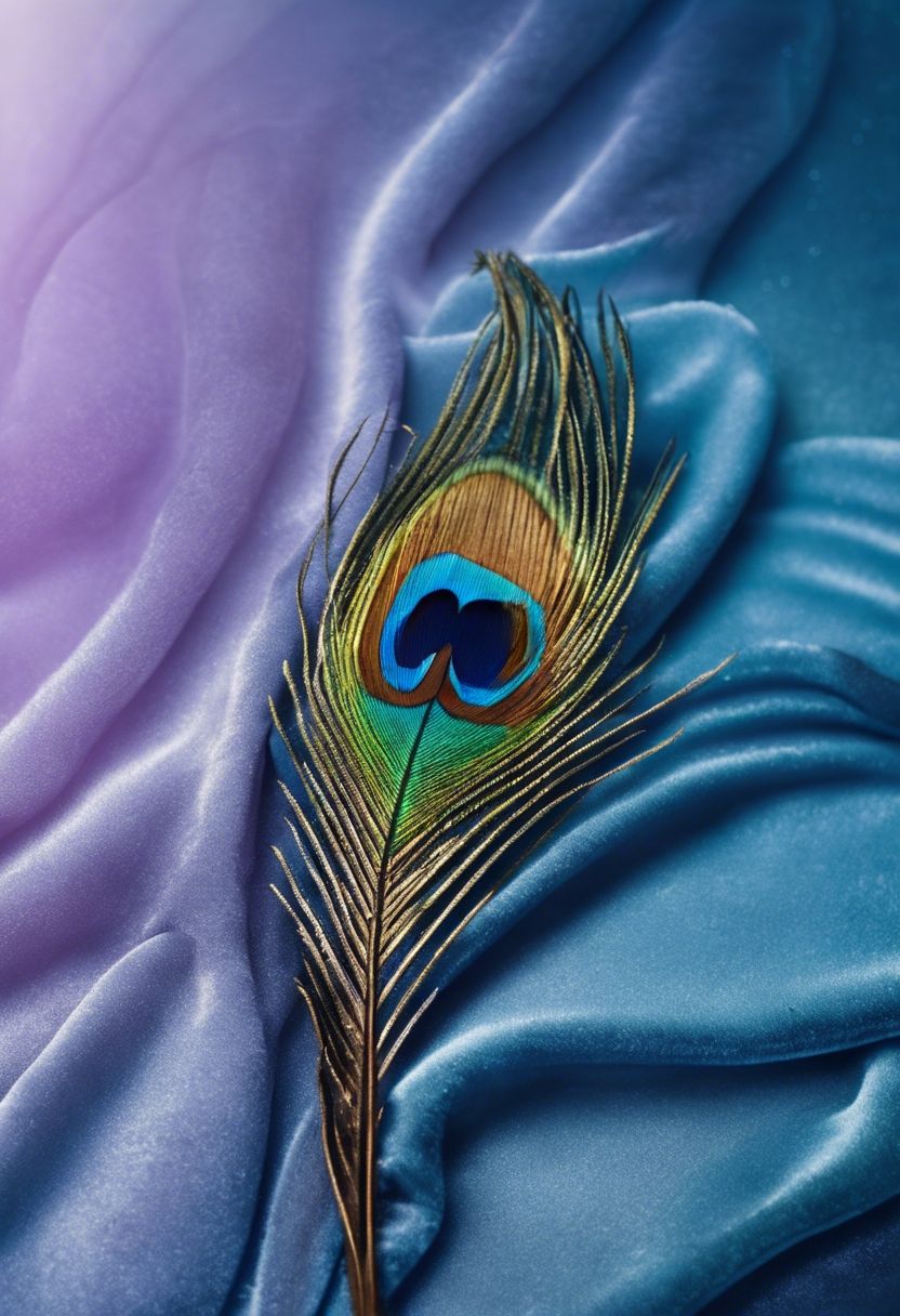 A single peacock feather against a