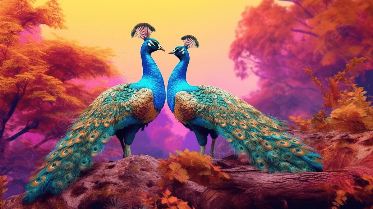 Vibrant Peacocks Perched On Tree