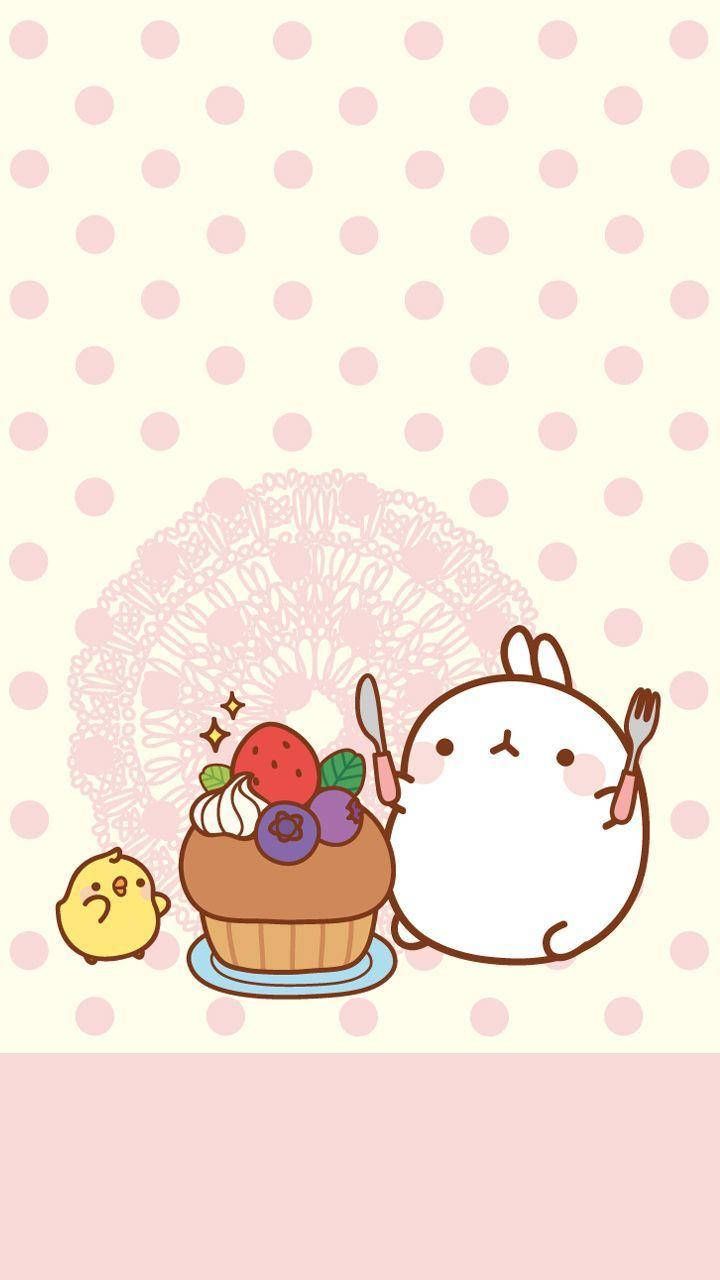 Molang Eating Cupcake With Berries