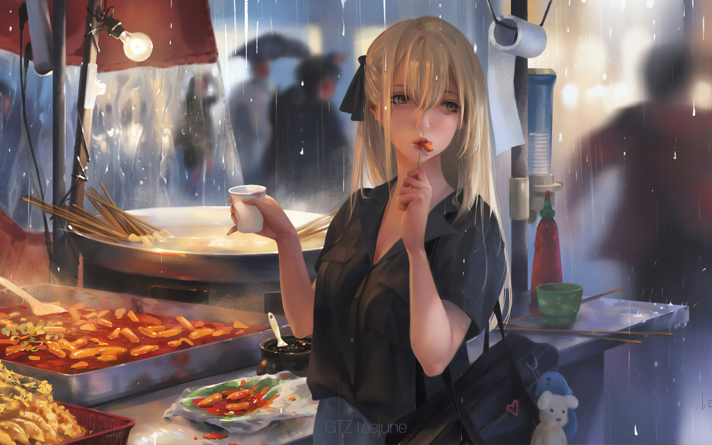 Anime Girl Eating Street Food 4k 1440x900 Resolution HD 4k Wallpaper, Image, Background, Photo and Picture