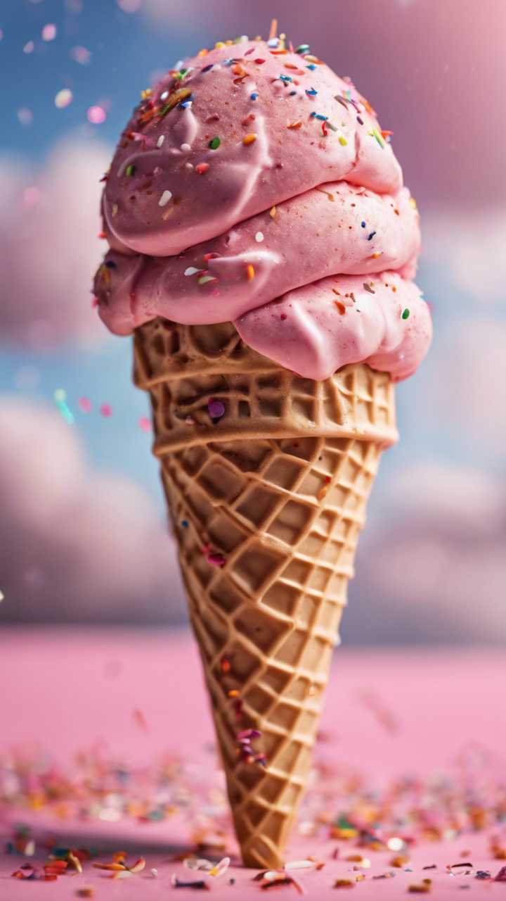 Close up of a cool pink ice cream cone