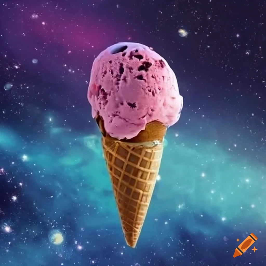 Melting ice cream cone in a space theme