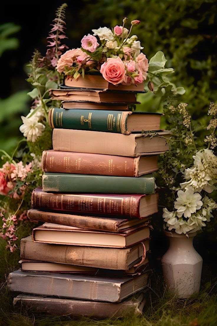 Vintage Aesthetics: Books and Flowers