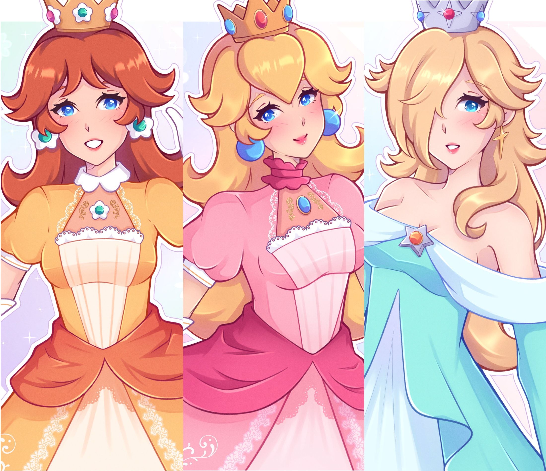 Princesses Peach, Daisy, Rosalina 7x5