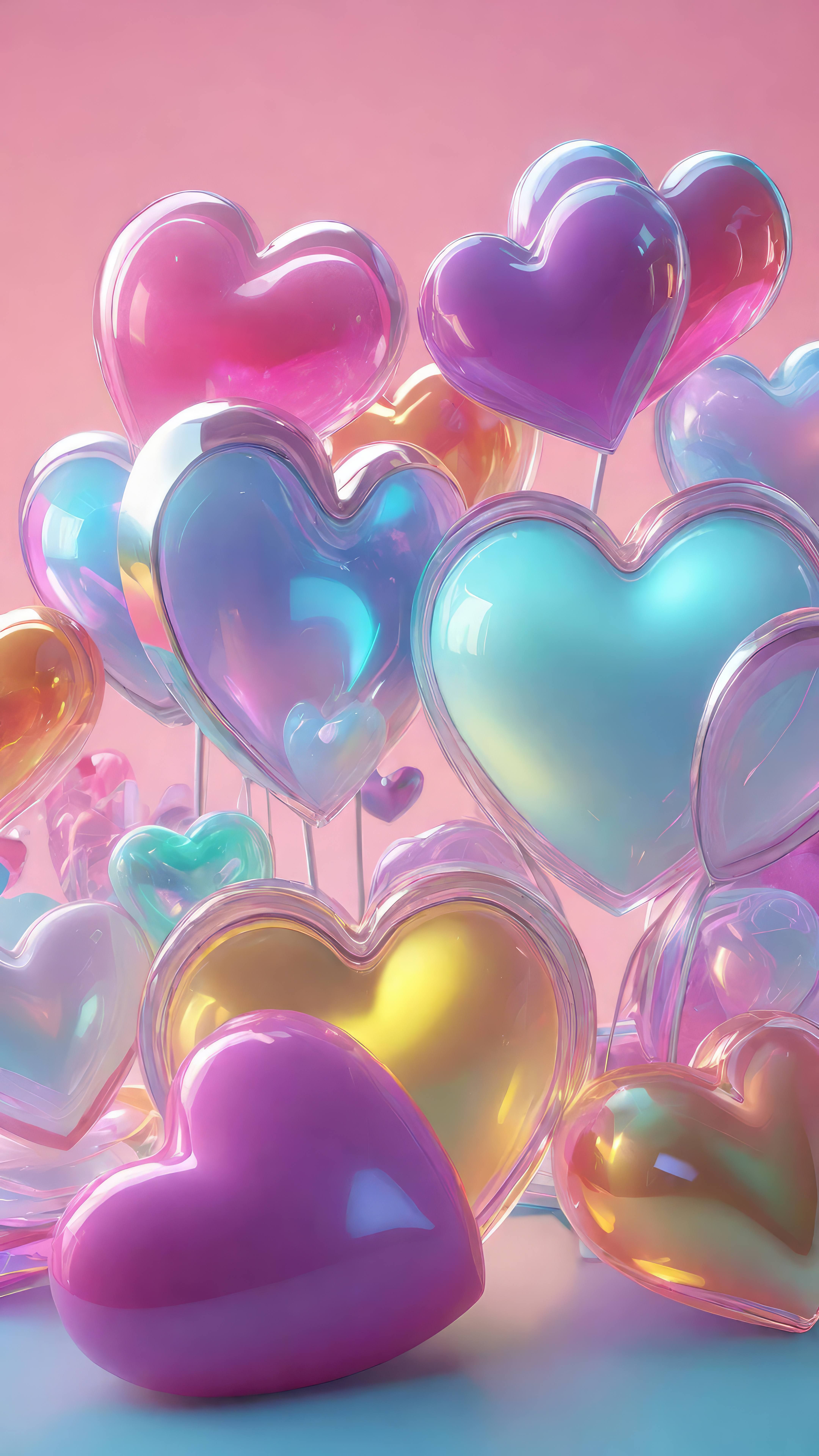 ROB. Romantic glossy hearts, pretty 3D