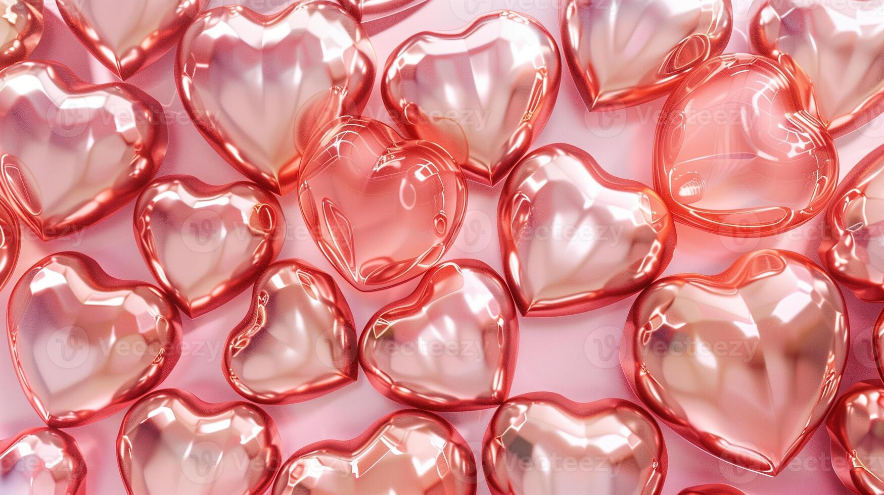 Glossy pink hearts with reflective