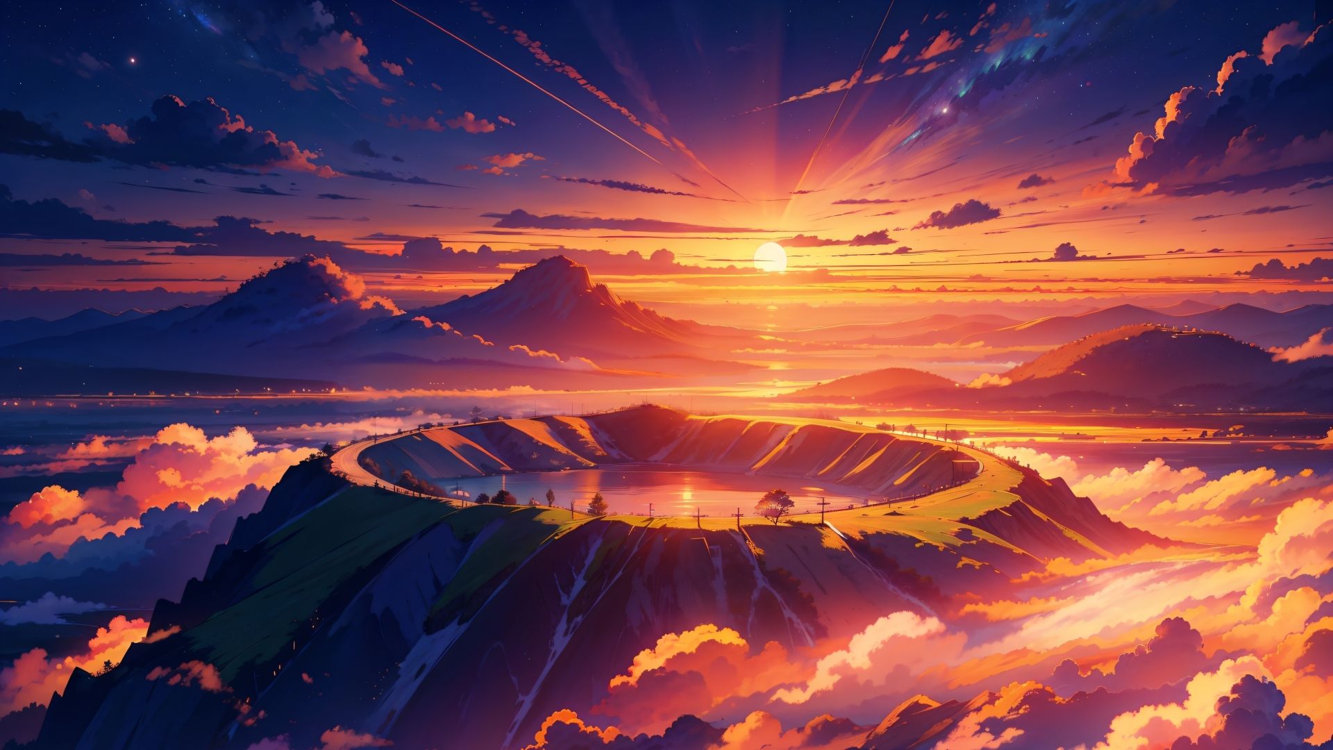 Anime Sunset 4K Aesthetic Digital