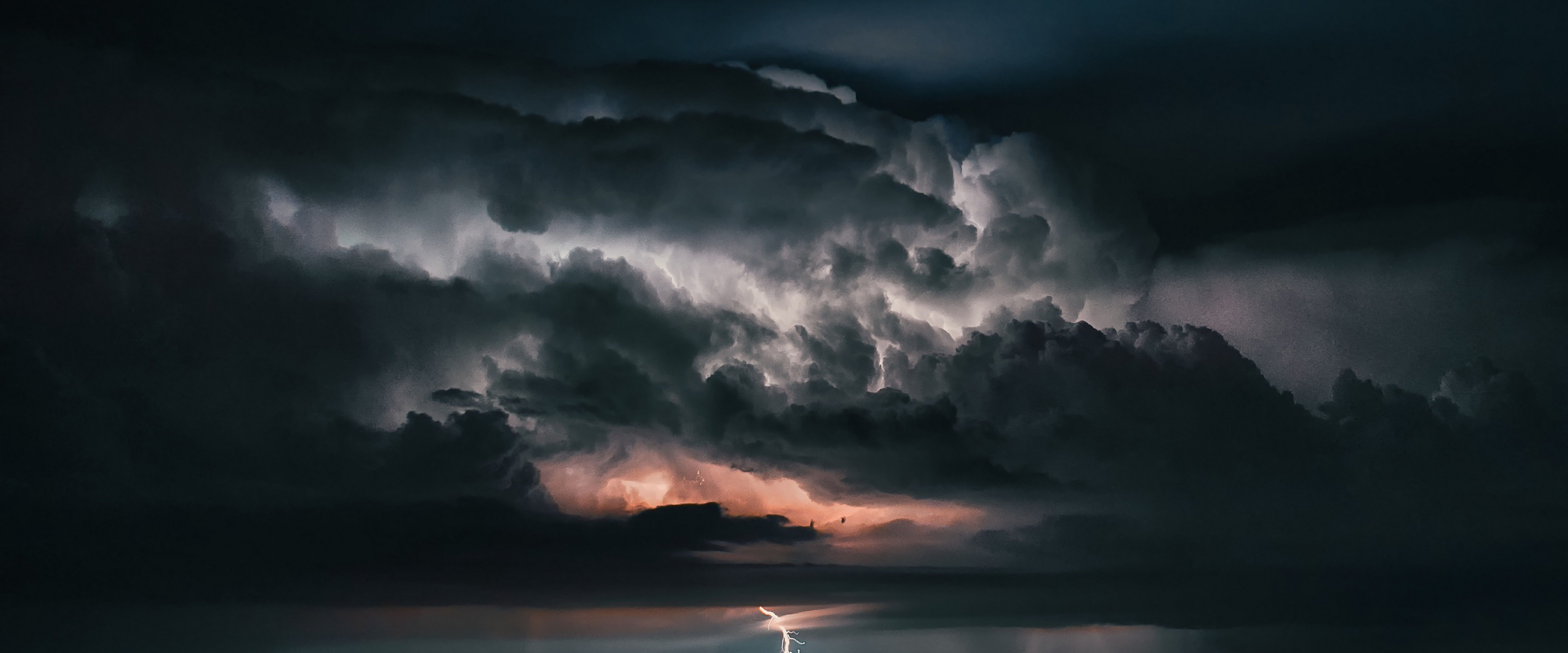 Clouds Thunder Lightning Landscape 4K