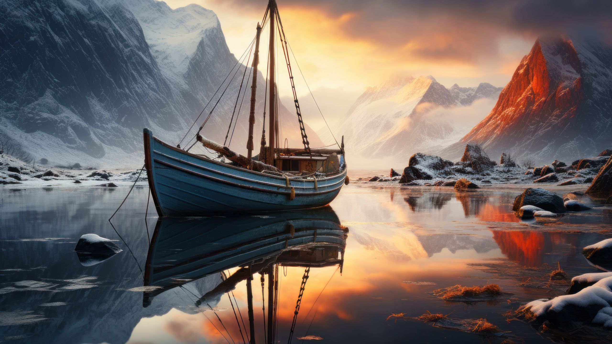 Scenic Wallpaper 4K, Aesthetic, Boat