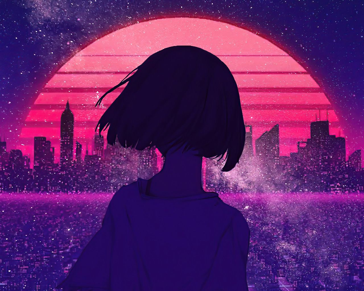 Art Girl Sunset Anime