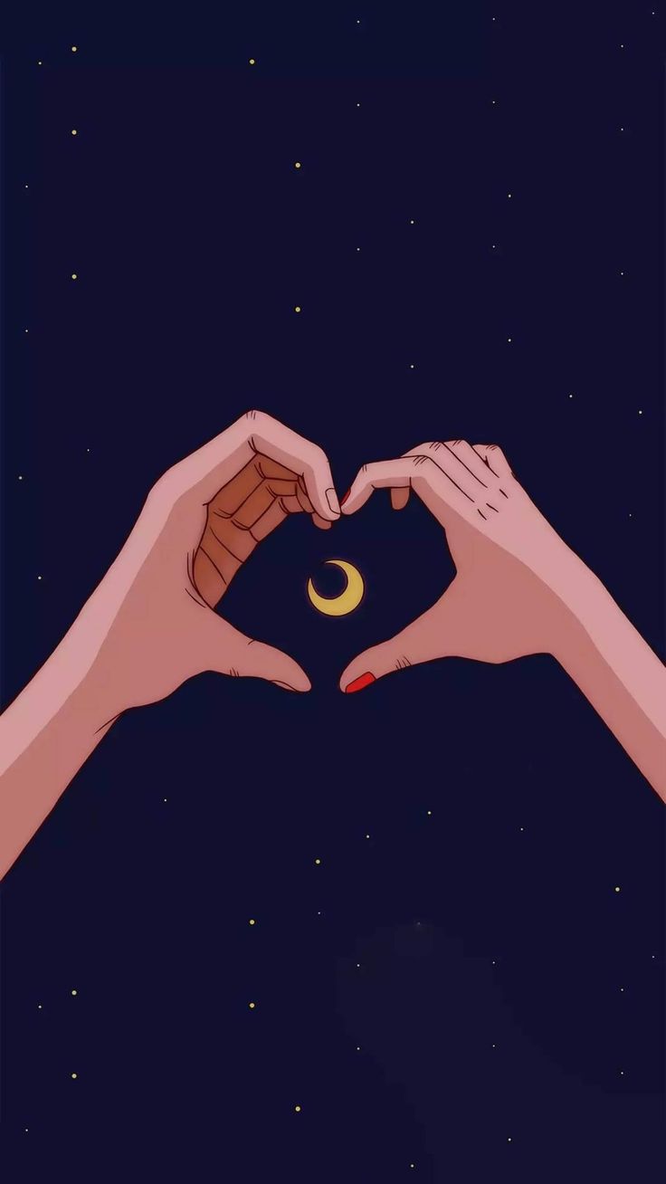Hands holding heart shape with moon in the middle - Love