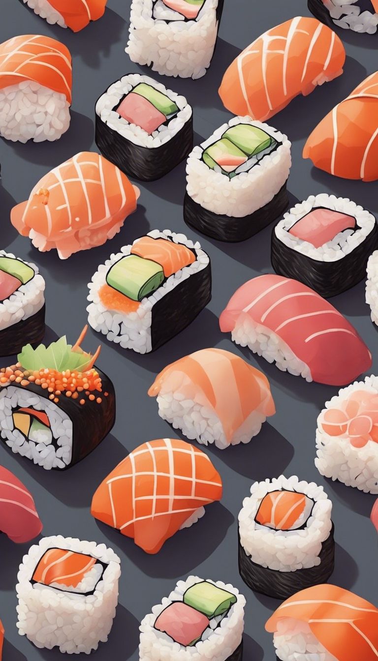 A cute Kawaii style depiction of sushi