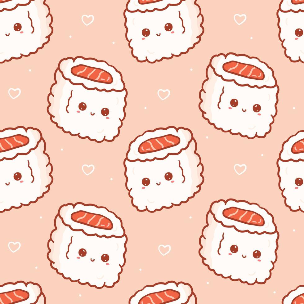 Kawaii seamless pattern with sushi roll