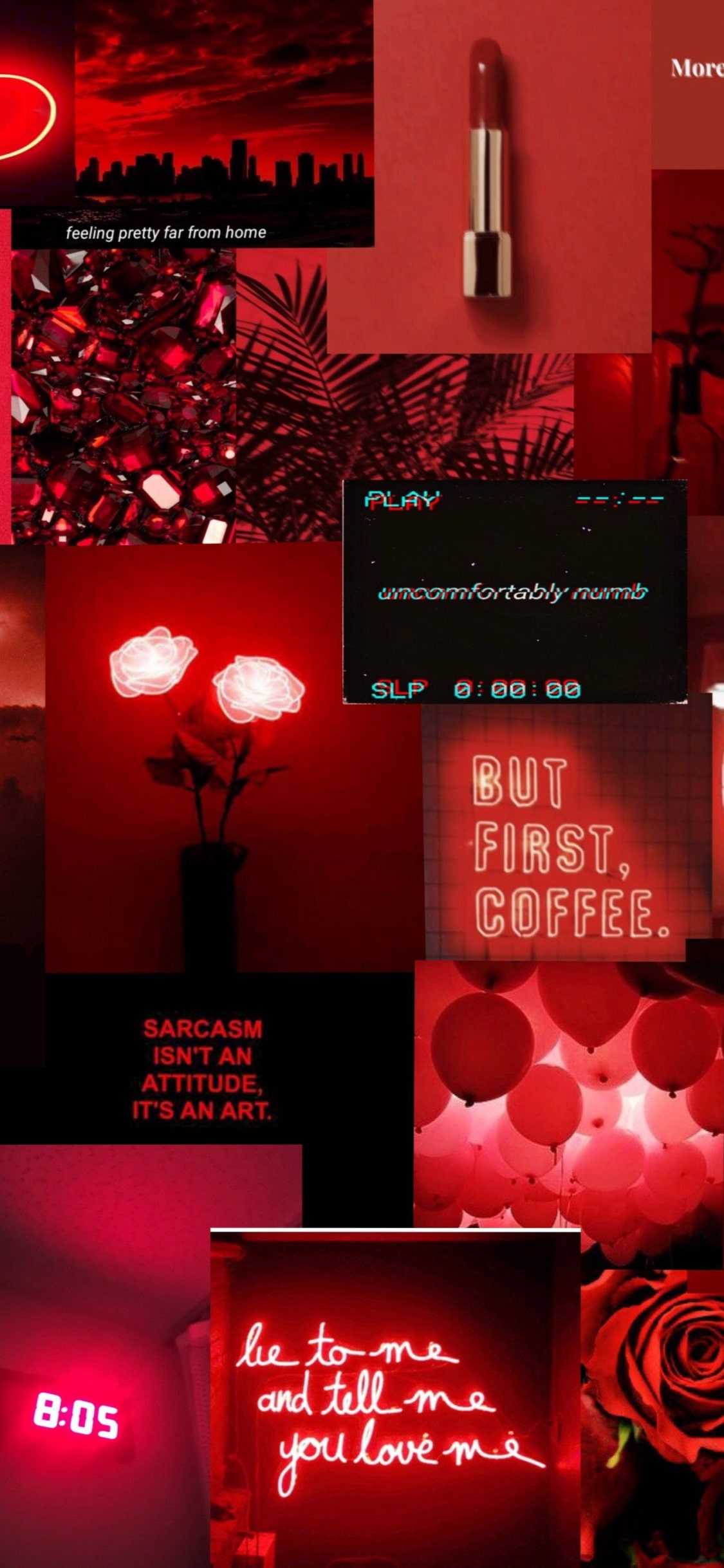 Aesthetic red collage background for phone - Love, dark red, iPhone red, neon red