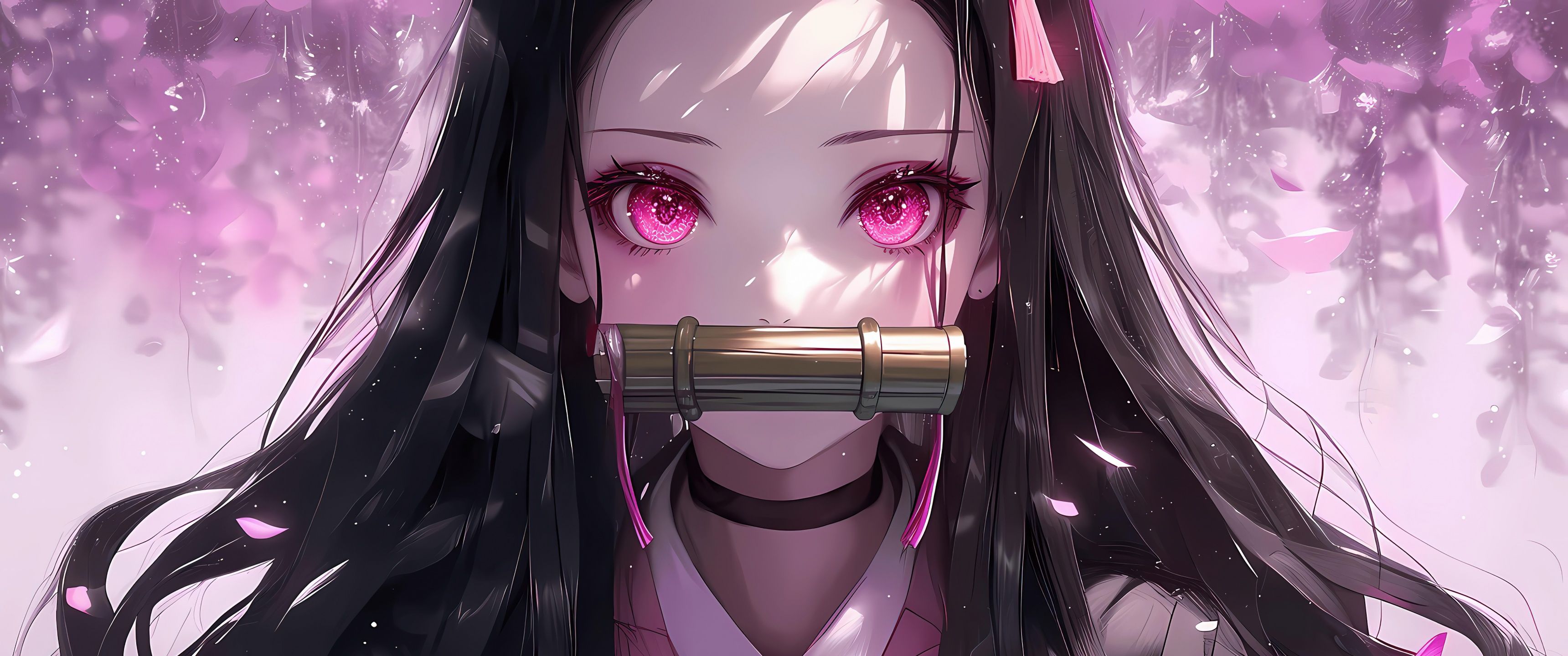 Nezuko Kamado Wallpaper 4K, Pink aesthetic