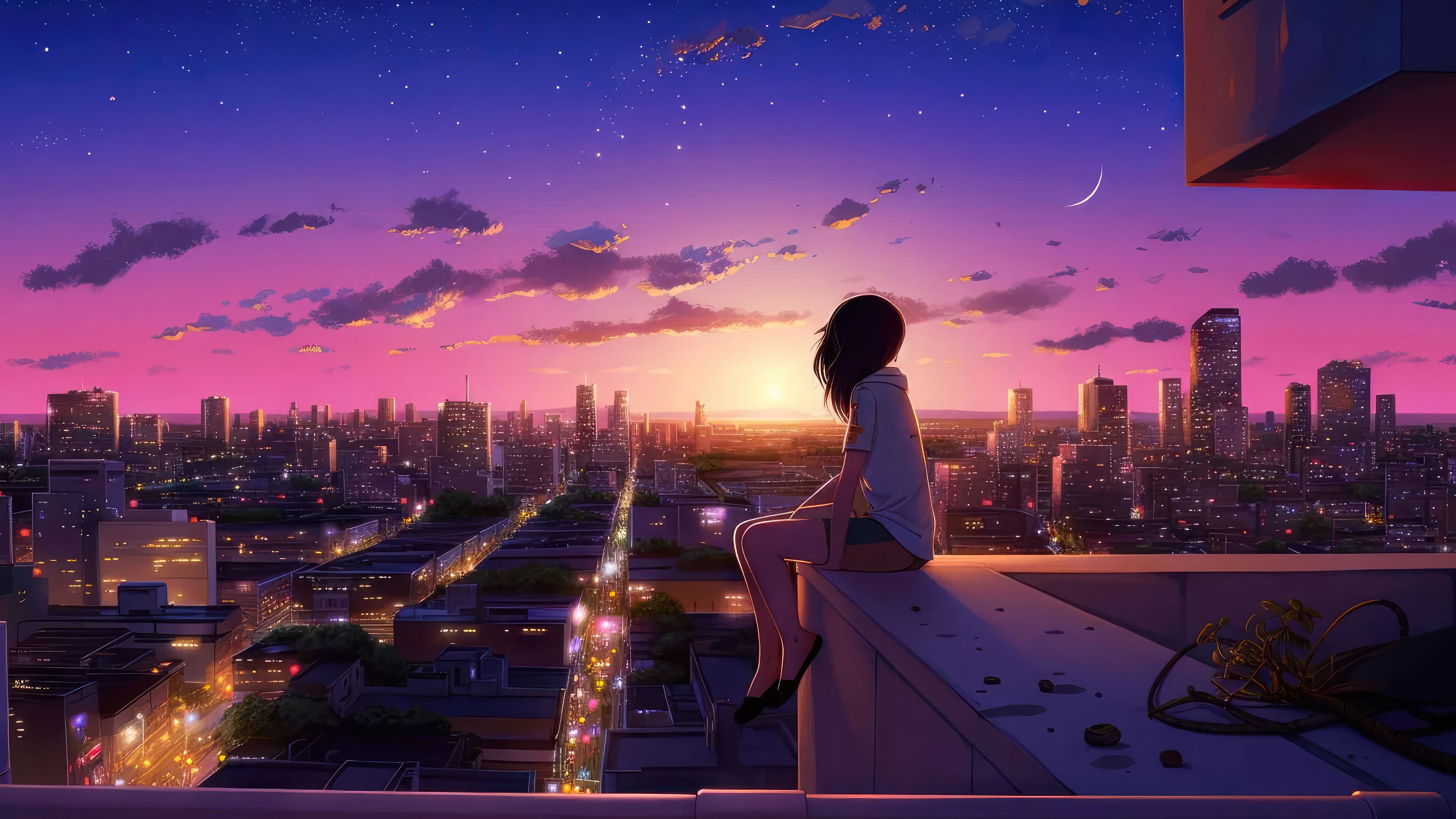 Lofi Anime Girl Skyline Ultra HD