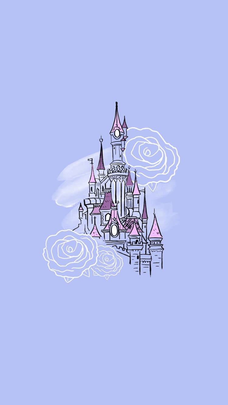 A castle with pink and purple clouds - Disney